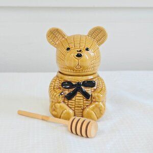 3/$75❤️ Vintage 1970s Bear Honey Pot – Glazed Porcelain – 20 × 15 cm – EUC